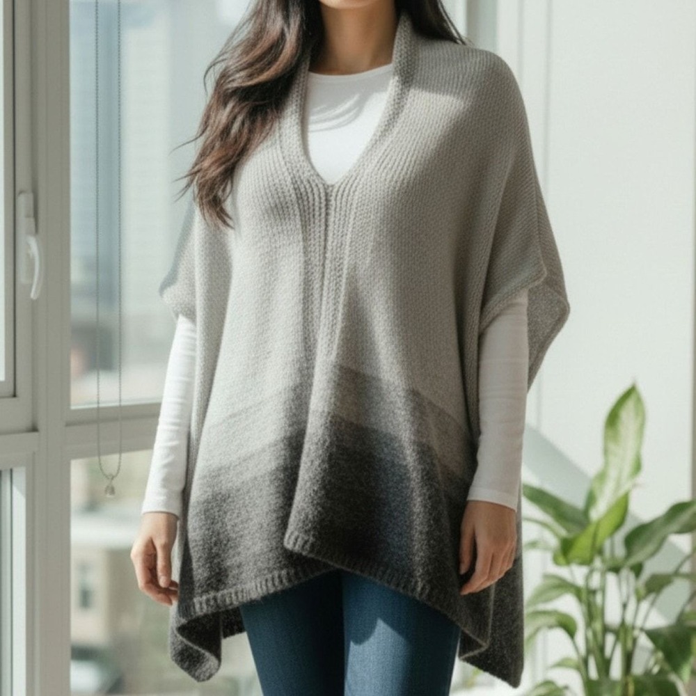 100% Peruvian Alpaca Grey Ombre Poncho "The Fisher Project" NWT One Size